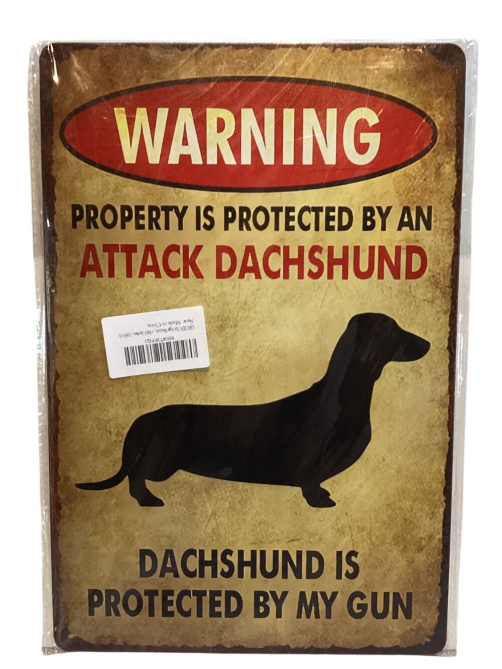 "Warning Attack Dachshund" Golden Era Retro Distressed  8X12 Tin Signage NEW